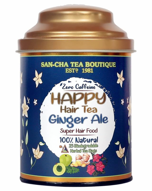 SAN-CHA Tea Boutique Happy Hair Tea | Free Tea (Pack Of 25) | 100% Biodegradable Tea Bags|Pyramid Tea Bags | Herbal Tea | Tea For Healthy Hair | Hibiscus Leaves For Hair Growth, 25 grams - Image 1