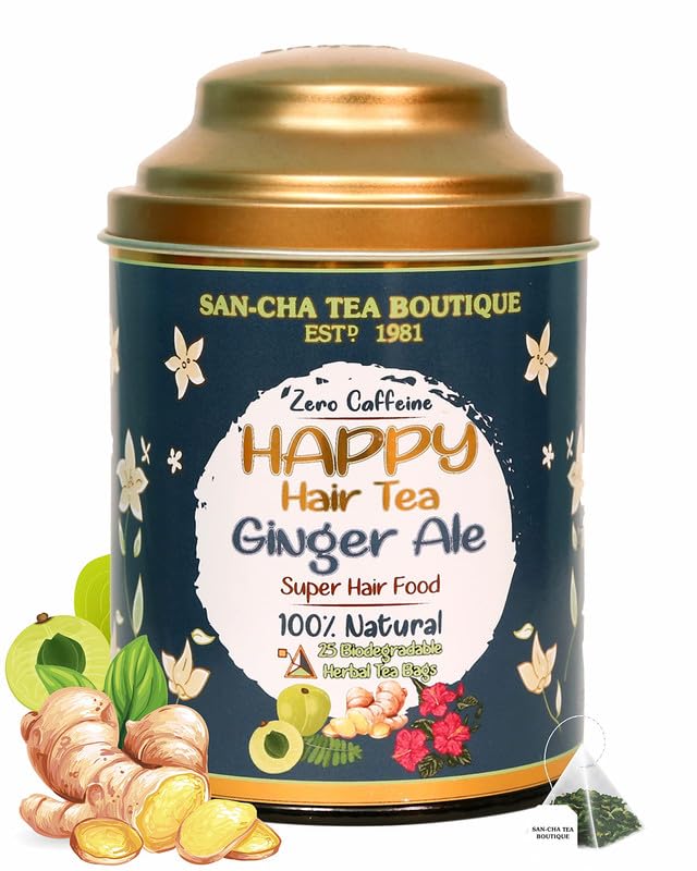 SAN-CHA Tea Boutique Happy Hair Tea | Free Tea (Pack Of 25) | 100% Biodegradable Tea Bags|Pyramid Tea Bags | Herbal Tea | Tea For Healthy Hair | Hibiscus Leaves For Hair Growth, 25 grams - Image 3