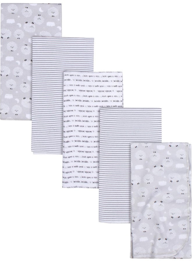 Gerber Gerber Boys and Girls Newborn Infant Baby Toddler Nursery 100% Cotton Flannel Receiving Swaddle Blanket, Sheep Grey, Pack of 5  - Image 1