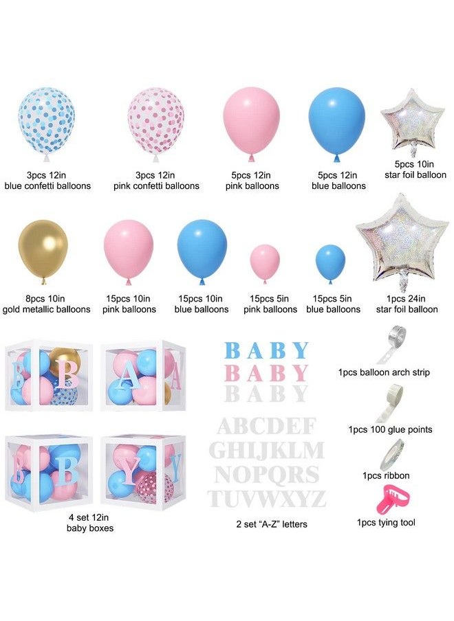 Amandir 136Pcs Baby Boxes Gender Reveal Balloon Decorations Pink And Blue Balloon Garland Kit 4Pcs Baby Boxes With Letters (Az+Baby) For Baby Shower Birthday Boy Or Girl Gender Reveal Party Supplies  - Image 3