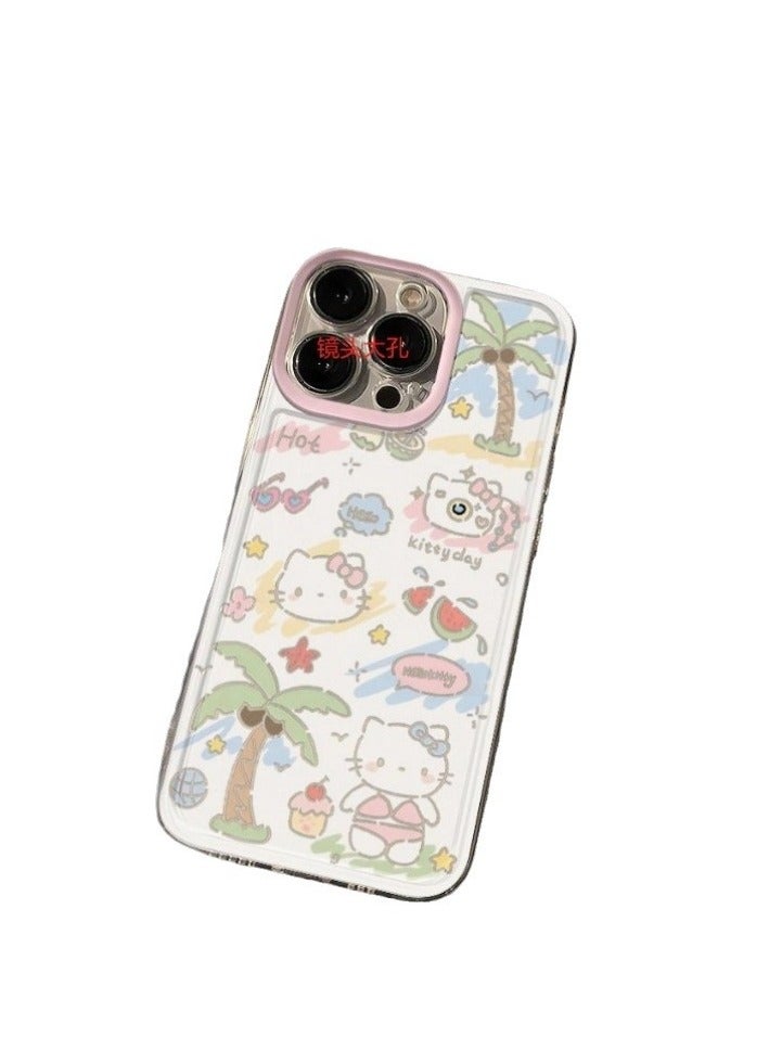Clear Case for iPhone 16 Pro Max – Palm Tree  Swimsuit Kitty Design | Transparent Protective Cover - Image 2
