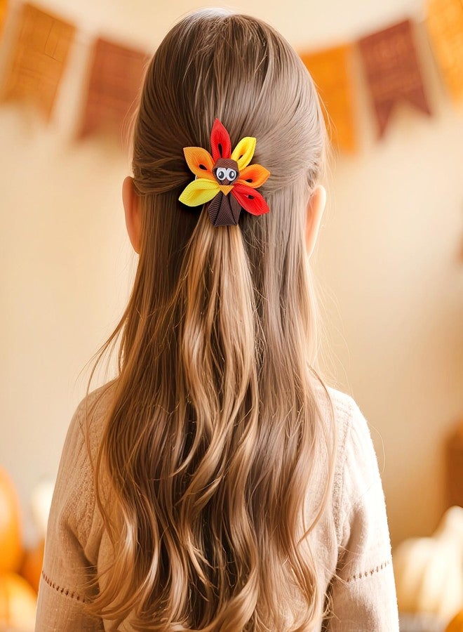 Doneace Thanksgiving Turkey Bow Hair Clip for Girls, Cute Turkey Hair Clips Handmade Polyester Autumn Alligator Clips Thanksgiving Hair Barrettes Festive Party Hair Accessories 2Pcs - Image 5
