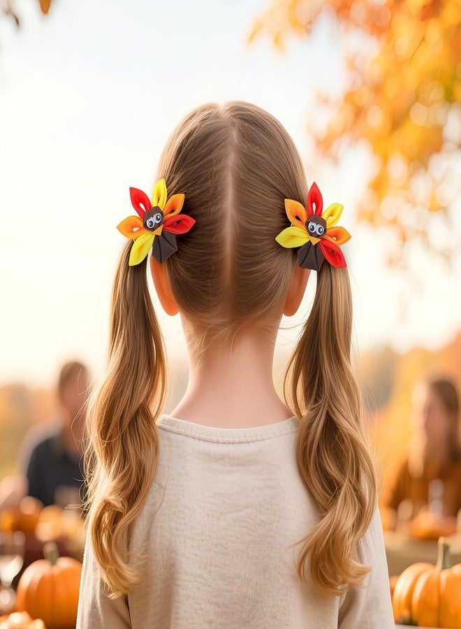 Doneace Thanksgiving Turkey Bow Hair Clip for Girls, Cute Turkey Hair Clips Handmade Polyester Autumn Alligator Clips Thanksgiving Hair Barrettes Festive Party Hair Accessories 2Pcs - Image 4