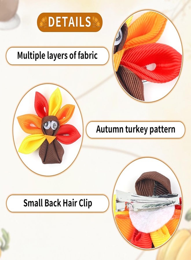 Doneace Thanksgiving Turkey Bow Hair Clip for Girls, Cute Turkey Hair Clips Handmade Polyester Autumn Alligator Clips Thanksgiving Hair Barrettes Festive Party Hair Accessories 2Pcs - Image 2