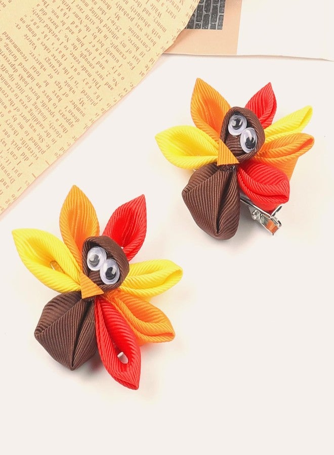 Doneace Thanksgiving Turkey Bow Hair Clip for Girls, Cute Turkey Hair Clips Handmade Polyester Autumn Alligator Clips Thanksgiving Hair Barrettes Festive Party Hair Accessories 2Pcs - Image 3