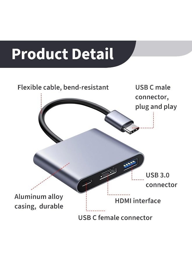 سوسس محول USB-C إلى HDMI، محول من النوع C إلى مخرج HDMI بدقة 4K، شحن سريع PD بقوة 100 واط ومنفذ USB 3.0، محول USB-C متعدد المنافذ الرقمي للصوت والفيديو لأجهزة MacBook Pro/Air وiPad Pro وغيرها من أجهزة USB-C - Image 3