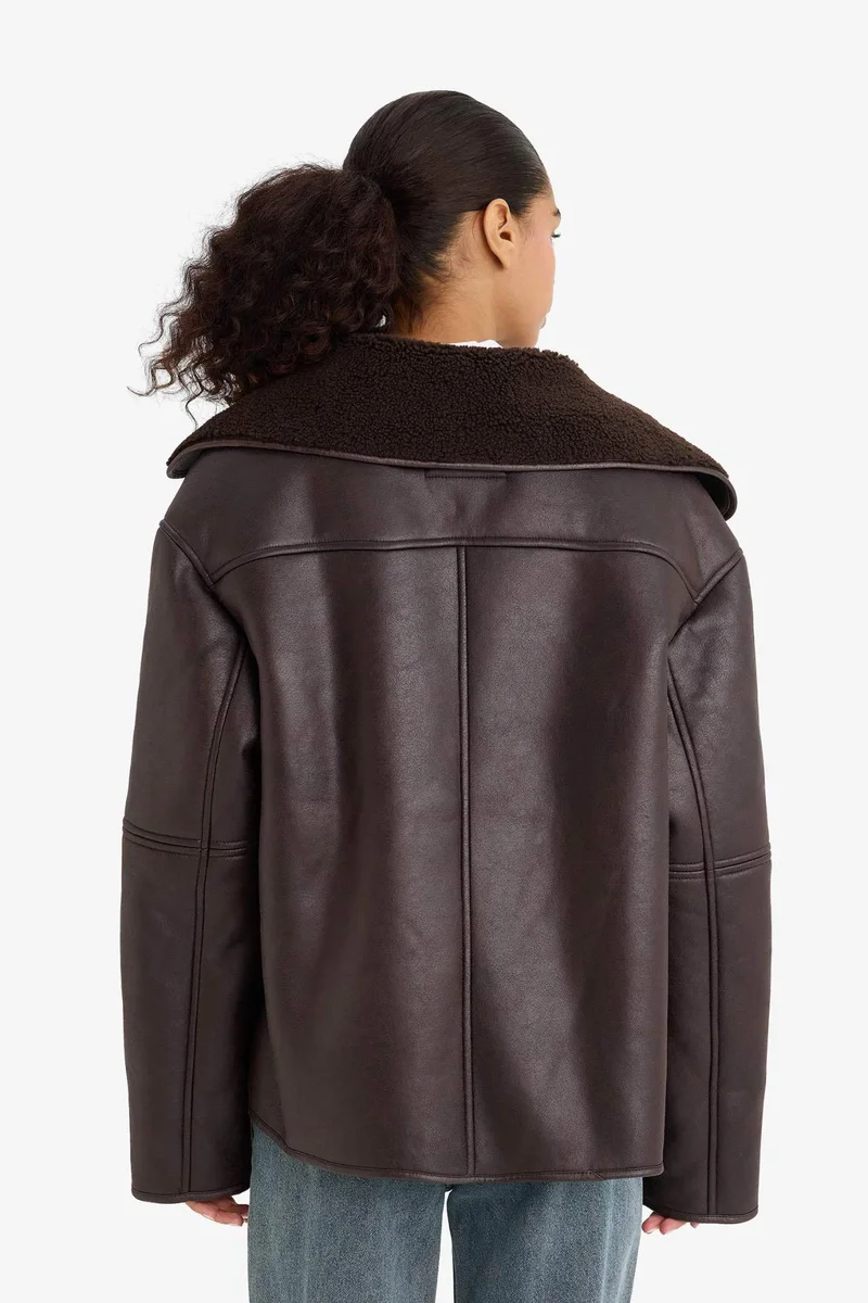 Defacto  Regular Fit Faux Fur Lined Faux Leather Jacket for Men | Best Price UAE