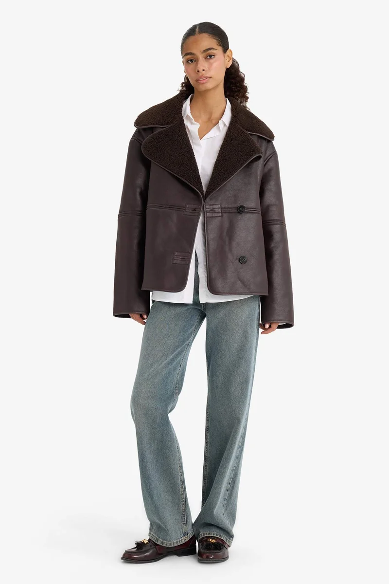 DeFacto Regular Fit Faux Fur Lined Faux Leather Jacket