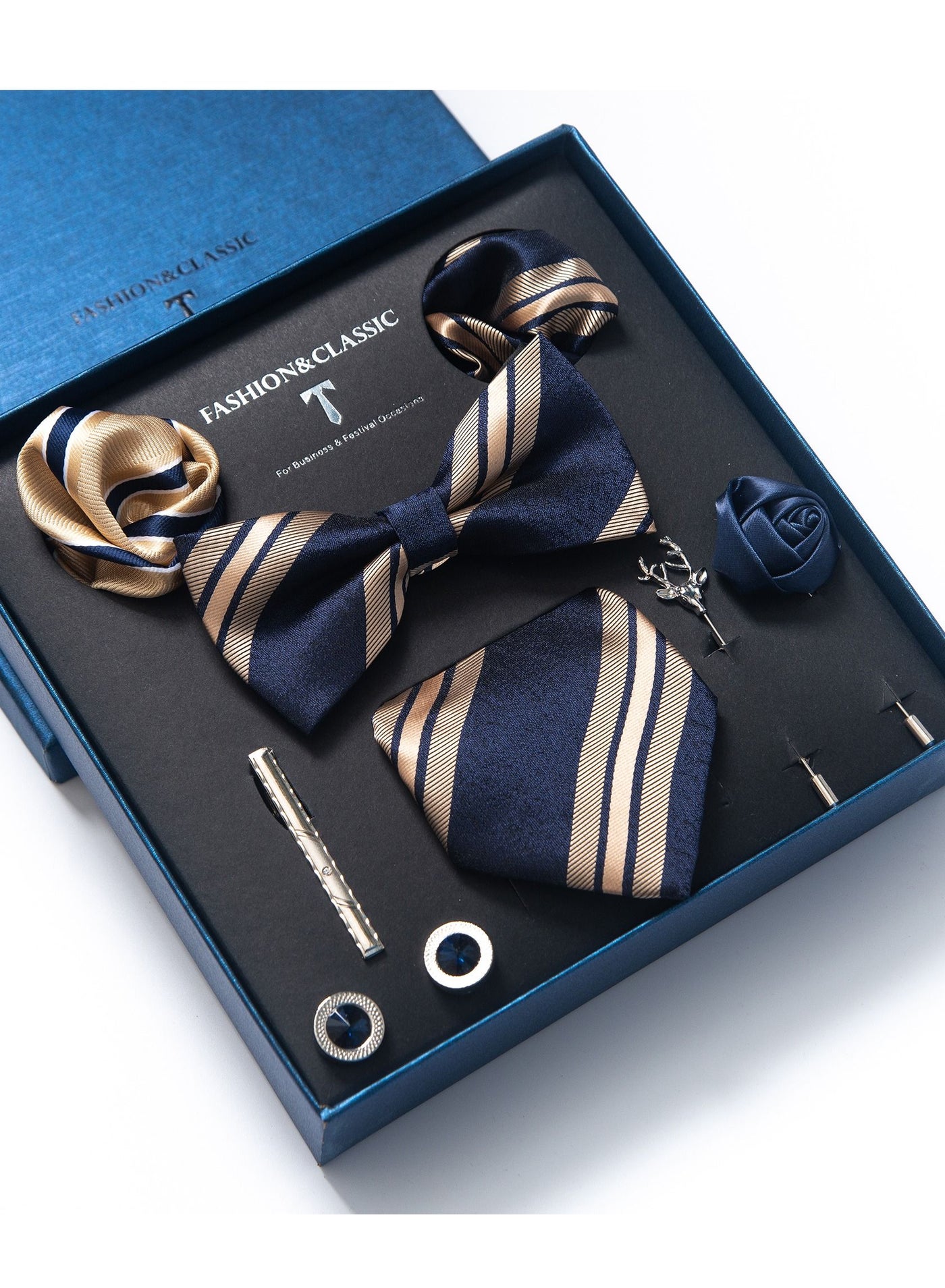 Stripes Patterned Necktie Gift Box Of Eight Pieces Set