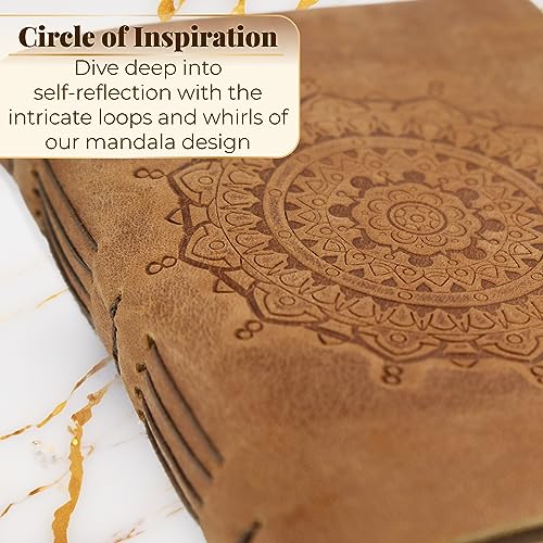 ThoughtSpace Journals Mandala Leather Notebook Journal for Writing - 5x7in Daily Planner Notebook - Writing Journal for Women & Men - Full-grain Vintage Leather - 5x7 inch Lined Paper - Image 4