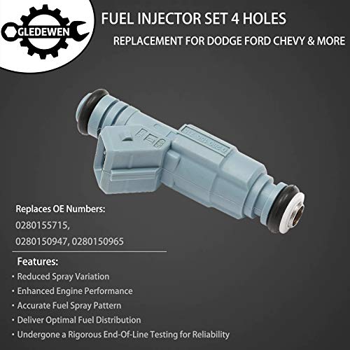 Gledewen Fuel Injector 24LB 4 Holes 8Pcs | Replacement for 5.2 5.9 Dodge Dakota Durango Ram Chevy Camaro Ford F250 F350 Excursion Mustang Pontiac GTO & more | Replace# 0280155715, 0280150947, 0280150965 - Image 2