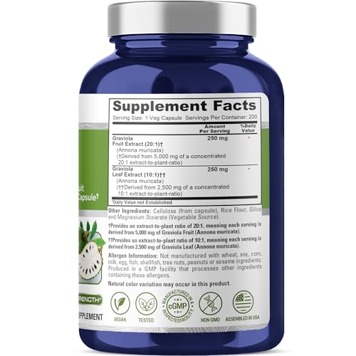 NusaPure Graviola 20:1 & 10:1 Extract - Suitable for Vegetarian/Vegan, Non- GMO - 7500 mg - 200 Capsules - Image 2