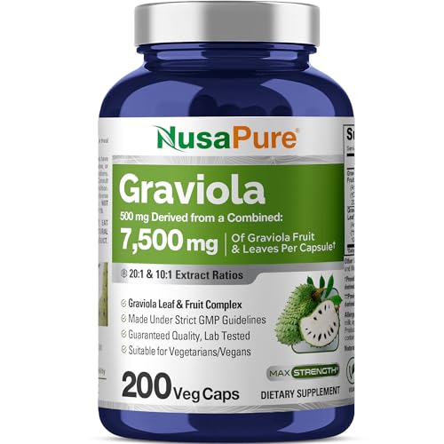 NusaPure Graviola 20:1 & 10:1 Extract - Suitable for Vegetarian/Vegan, Non- GMO - 7500 mg - 200 Capsules - Image 1