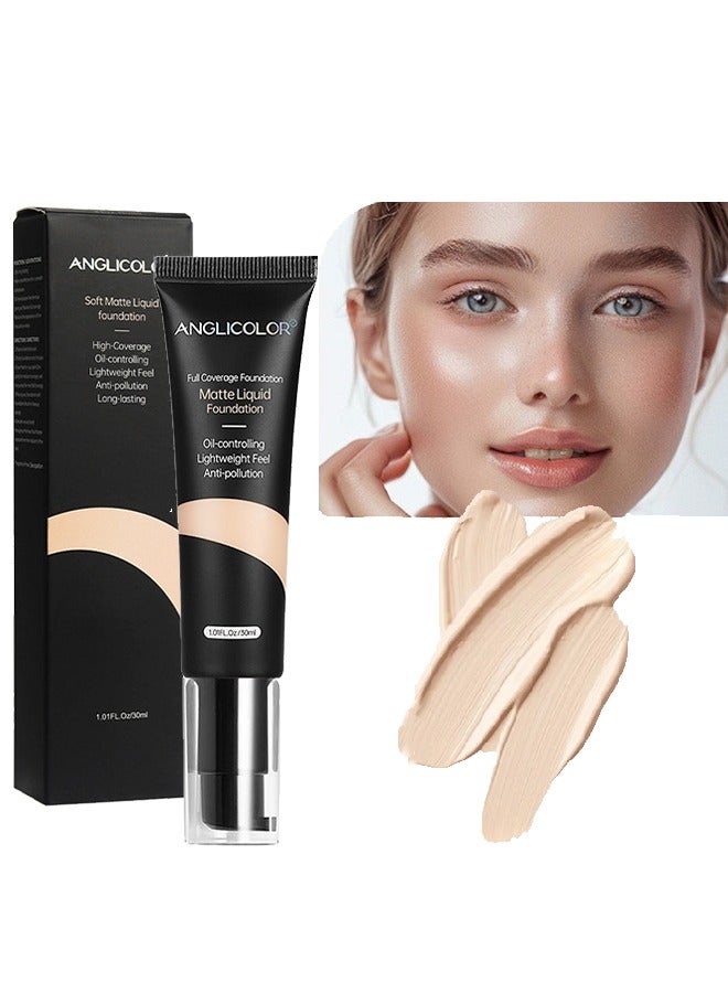 Anglicolor Full coverage foundation Matte Liquid Foundation  Oil-controlling Lightweight Feel Anti- pollution Matte Liquid Foundation- Concealer Foundation Flawless Soft Long Lasting Foundation Makeup Waterproof Full Coverage Face Makeup Strong Concealer Foundation For Oily Acne Skin #101 - Image 1