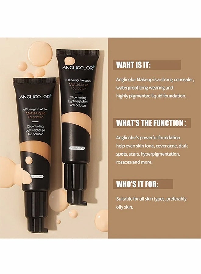 Anglicolor Full coverage foundation Matte Liquid Foundation  Oil-controlling Lightweight Feel Anti- pollution Matte Liquid Foundation- Concealer Foundation Flawless Soft Long Lasting Foundation Makeup Waterproof Full Coverage Face Makeup Strong Concealer Foundation For Oily Acne Skin #101 - Image 3