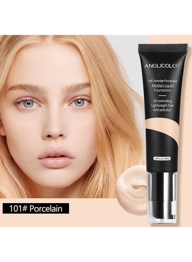 Anglicolor Full coverage foundation Matte Liquid Foundation  Oil-controlling Lightweight Feel Anti- pollution Matte Liquid Foundation- Concealer Foundation Flawless Soft Long Lasting Foundation Makeup Waterproof Full Coverage Face Makeup Strong Concealer Foundation For Oily Acne Skin #101 - Image 2