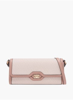 Women Monogram Print Crossbody Bag with Flap Closure