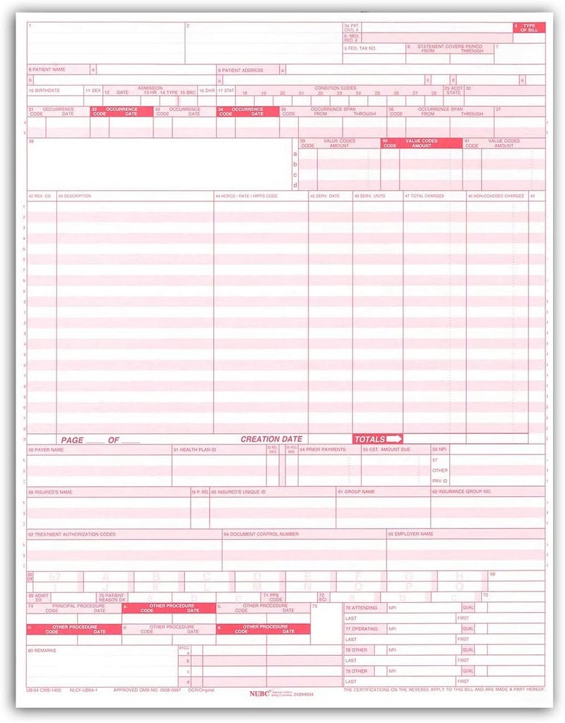 NextDayLabels - UB-04 (CMS 1450) Health Hospital Insurance Claim Form, Laser 8-1/2 x 11 (250) - Image 1