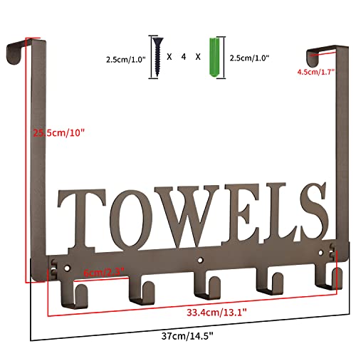Kuhome Towel Hooks for Bathroom Over the Door Hooks Wall Mount Rack Holder, Heavy Duty Robe Hooks Hanger for Metal Sandblasted Organizer for Towel Clothes Bag Robe(Coffee) - Image 5
