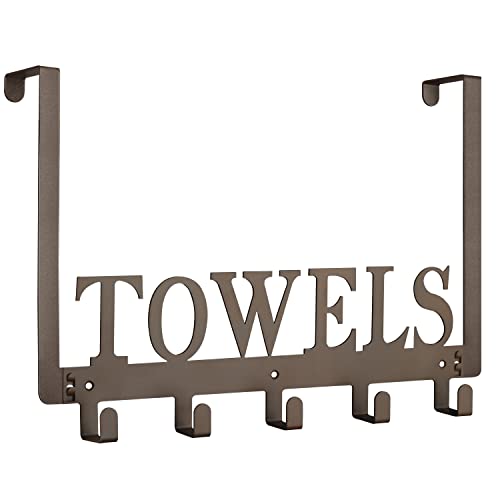 Kuhome Towel Hooks for Bathroom Over the Door Hooks Wall Mount Rack Holder, Heavy Duty Robe Hooks Hanger for Metal Sandblasted Organizer for Towel Clothes Bag Robe(Coffee) - Image 1