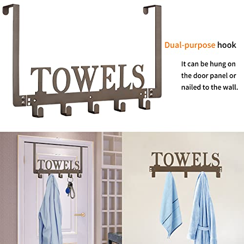 Kuhome Towel Hooks for Bathroom Over the Door Hooks Wall Mount Rack Holder, Heavy Duty Robe Hooks Hanger for Metal Sandblasted Organizer for Towel Clothes Bag Robe(Coffee) - Image 2