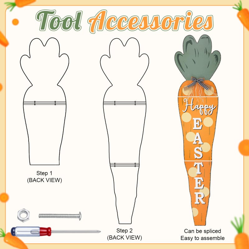 Vercraft 35 Inch Easter Carrot Porch Decor Sign Easter Outdoor Wooden Carrot Standing Porch Sign Vertical Farmhouse Decoration with Ribbon for Front Door Indoor Outdoor Yard Garden Decor - Image 5