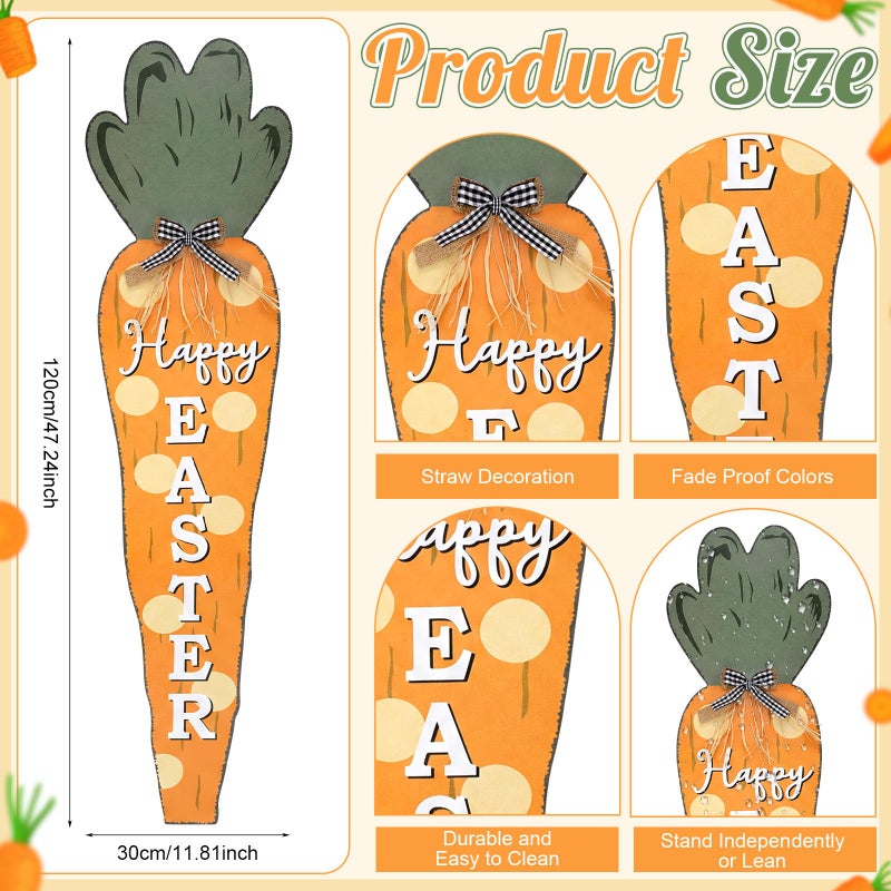 Vercraft 35 Inch Easter Carrot Porch Decor Sign Easter Outdoor Wooden Carrot Standing Porch Sign Vertical Farmhouse Decoration with Ribbon for Front Door Indoor Outdoor Yard Garden Decor - Image 3