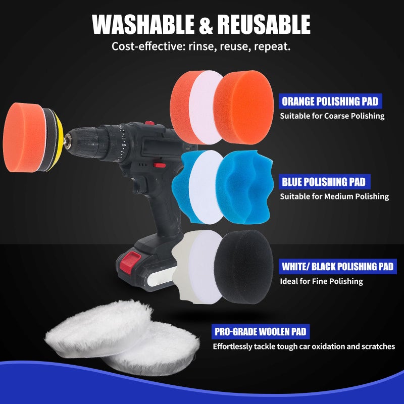 Pomsare 133 PCS Sanding Disc Drill Polishing Kit Sanding Attachment, 3 Inch Wet Dry Headlight Restoration Kit, Hook and Loop Sandpaper Buffing Pads with Rotary Tools for Car Wood Metal Glass Resin Expoxy - Image 5