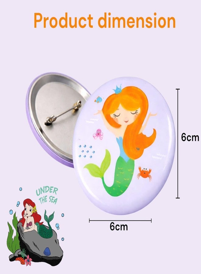 AMYCAUR Mermaid Theme Pin Badge Brooch For Kids Cute Cartoon Safety Pin Badge For School, Backpack, T-Shirts & Return Gifts School Giveway Item Kanjak Gift - 58mm (6 Pcs) - Image 2