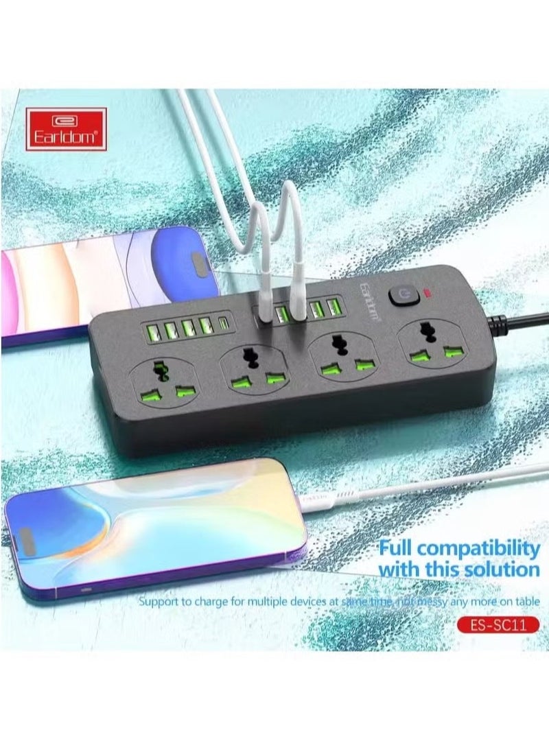 Earldom EU Plug 3000W Extension Socket with Surge Protection, Power Strip with Quick Charge USB Ports, Tablet & Phone Adapter – Heavy Duty, Safe, Efficient Power Supply for Home & Office Use  - Image 3