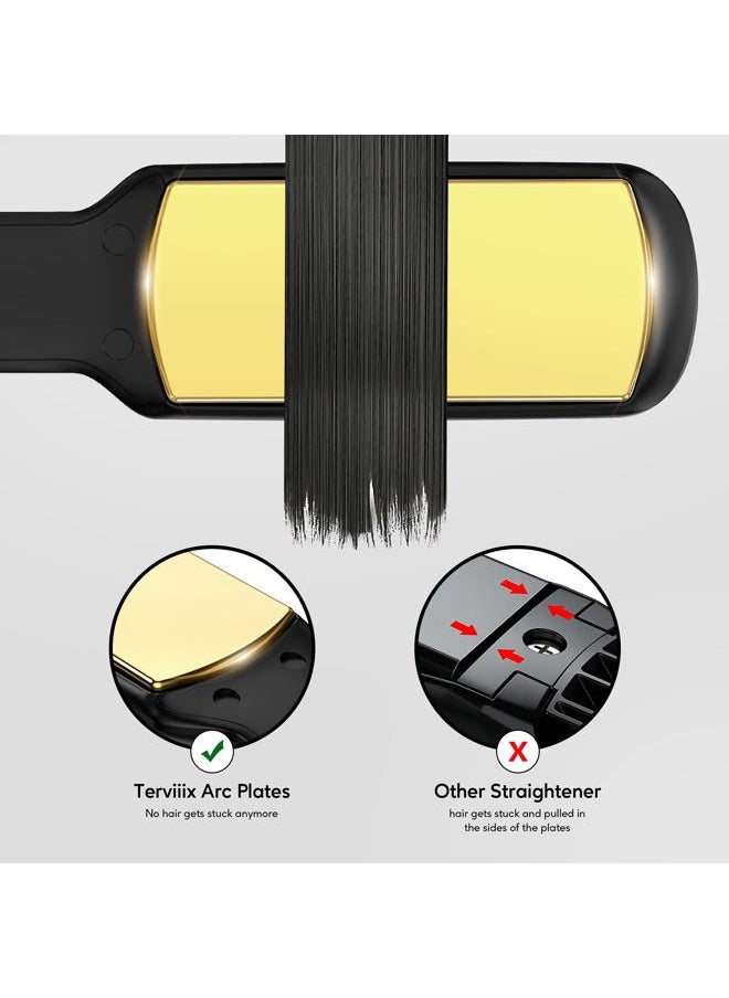 Terviiix - Titanium Flat Iron Hair Straightener - ARC Non-Snagging for Smooth, One-Swipe Results, Salon-Grade Wide 1-3/4 Inch Straightening Iron Saves Time on Thick, Curly, Black & Natural Hair, Gold - Image 1