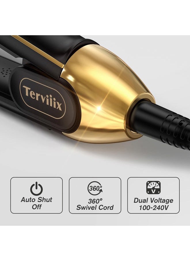 Terviiix - Titanium Flat Iron Hair Straightener - ARC Non-Snagging for Smooth, One-Swipe Results, Salon-Grade Wide 1-3/4 Inch Straightening Iron Saves Time on Thick, Curly, Black & Natural Hair, Gold - Image 1
