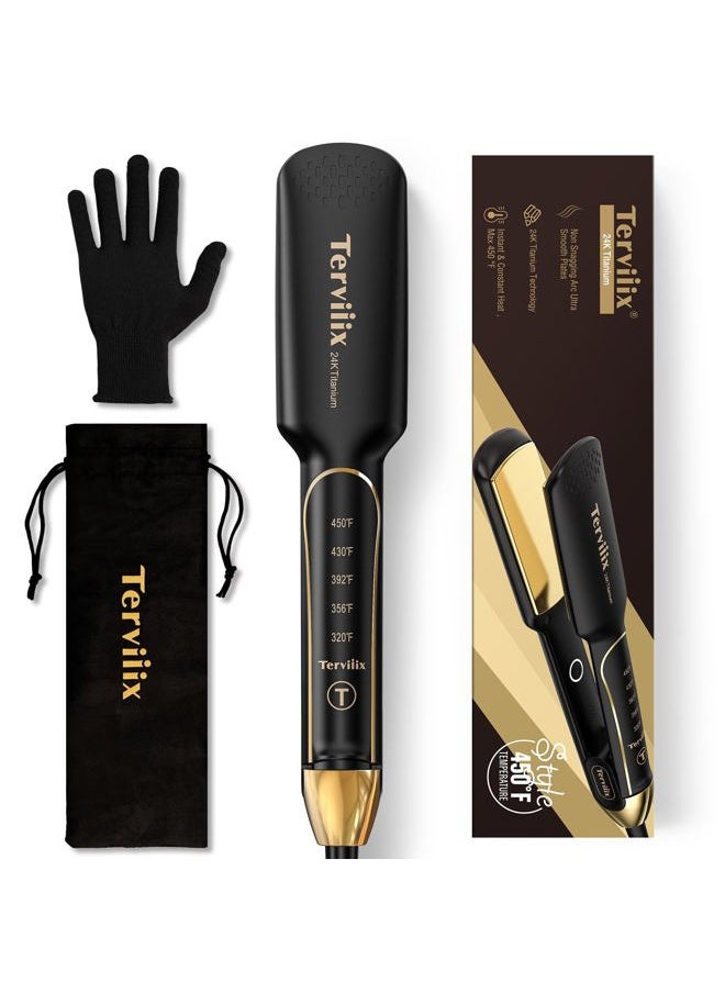 Terviiix - Titanium Flat Iron Hair Straightener - ARC Non-Snagging for Smooth, One-Swipe Results, Salon-Grade Wide 1-3/4 Inch Straightening Iron Saves Time on Thick, Curly, Black & Natural Hair, Gold - Image 1