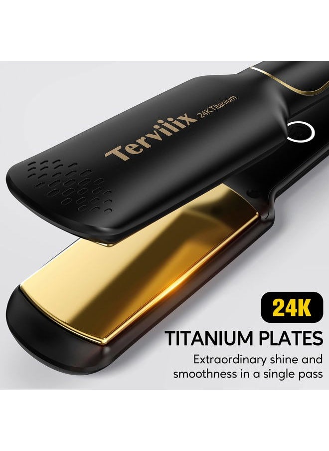 Terviiix - Titanium Flat Iron Hair Straightener - ARC Non-Snagging for Smooth, One-Swipe Results, Salon-Grade Wide 1-3/4 Inch Straightening Iron Saves Time on Thick, Curly, Black & Natural Hair, Gold - Image 1