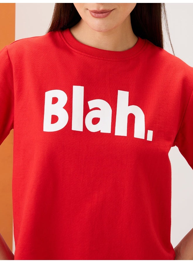 globus Globus Women Red Typography Print Round Neck Short Sleeves Boxy Fit T-Shirt - Image 4