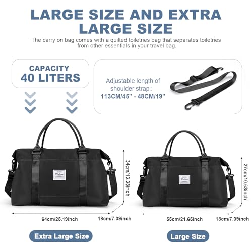 HYC00 Travel Duffel Bag,Weekender Overnight Bag for Women,Carry-on Bag with Wet Pocket,Gym Bag,Extra Large,Black - Image 3