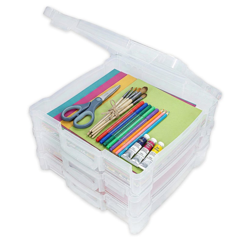 ArtBin 6913ZZ 12" x 12" Portable Art & Craft Organizer with Handle 3-Pack, [3] Plastic Storage Cases, Clear - Image 1