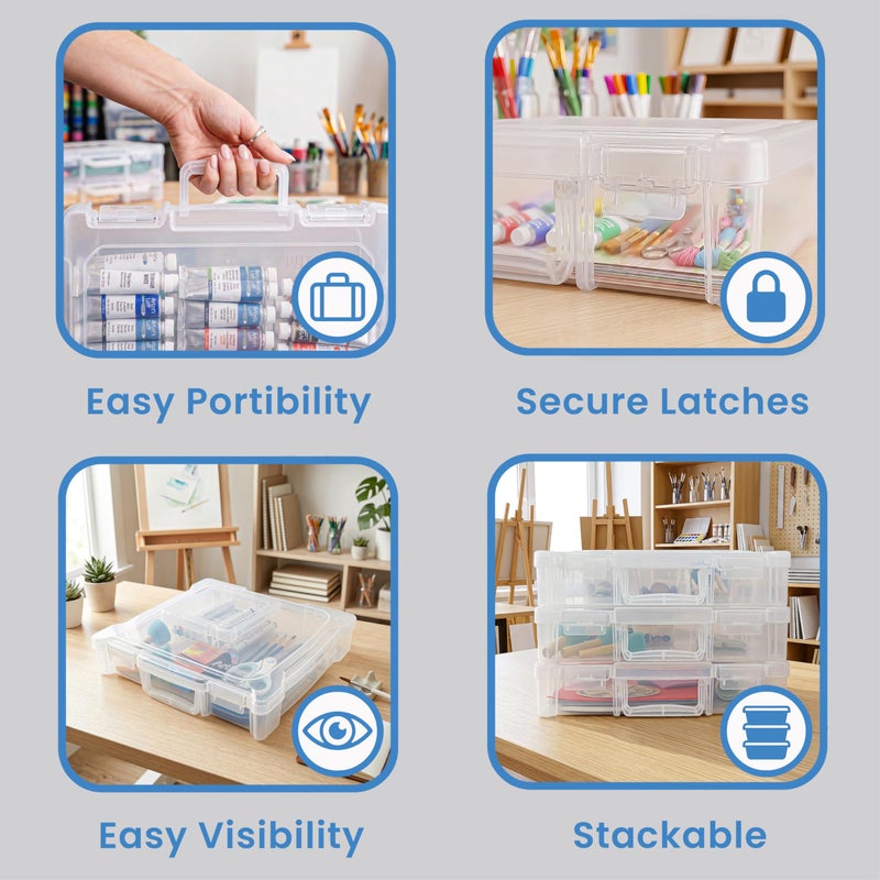 ArtBin 6913ZZ 12" x 12" Portable Art & Craft Organizer with Handle 3-Pack, [3] Plastic Storage Cases, Clear - Image 4