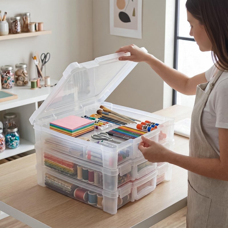 ArtBin 6913ZZ 12" x 12" Portable Art & Craft Organizer with Handle 3-Pack, [3] Plastic Storage Cases, Clear - Image 2