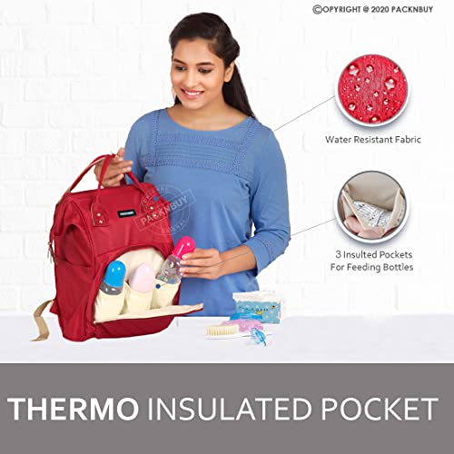 PACKNBUY Stylish Diaper Bag for Mothers for Travel with Changing Mat, Maternity Bag with Insulated Bottle Pockets and Multiple Pockets Baby Diaper Bag to Store Newborn Baby Products (Maroon Red) - Image 3