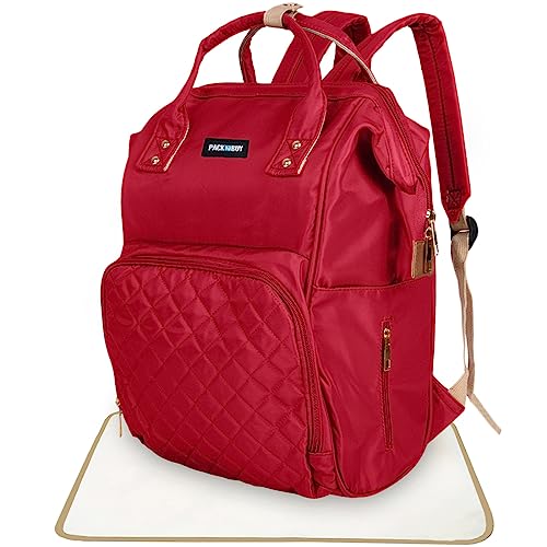 PACKNBUY Stylish Diaper Bag for Mothers for Travel with Changing Mat, Maternity Bag with Insulated Bottle Pockets and Multiple Pockets Baby Diaper Bag to Store Newborn Baby Products (Maroon Red) - Image 1