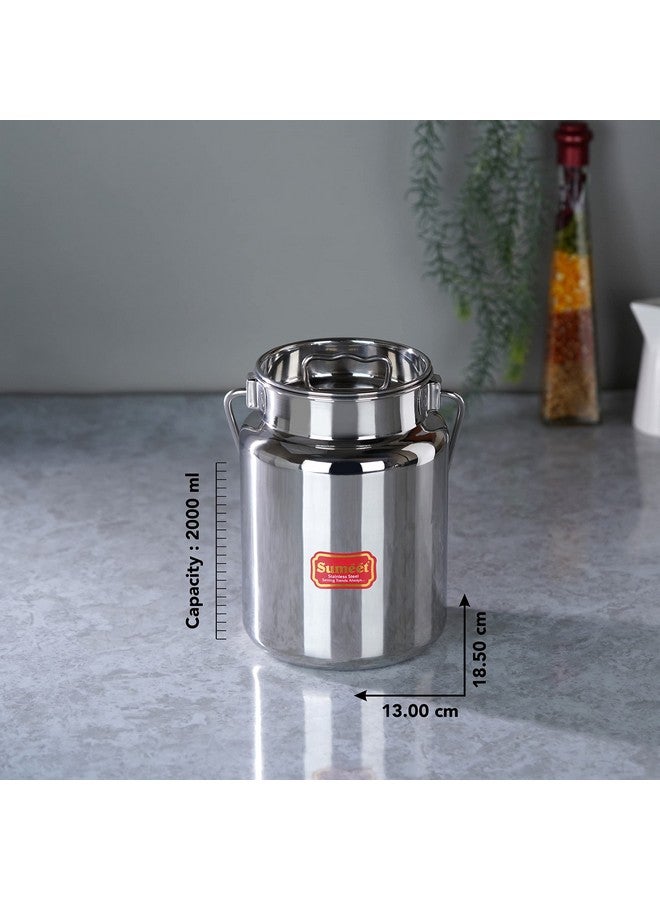 Sumeet Stainless Steel Akhand - Jointless Milk Can/Oil Can/Milk Barni/Oil Pot with Lid, 2000ML capacity, 13Cm Dia, Silver - Image 4