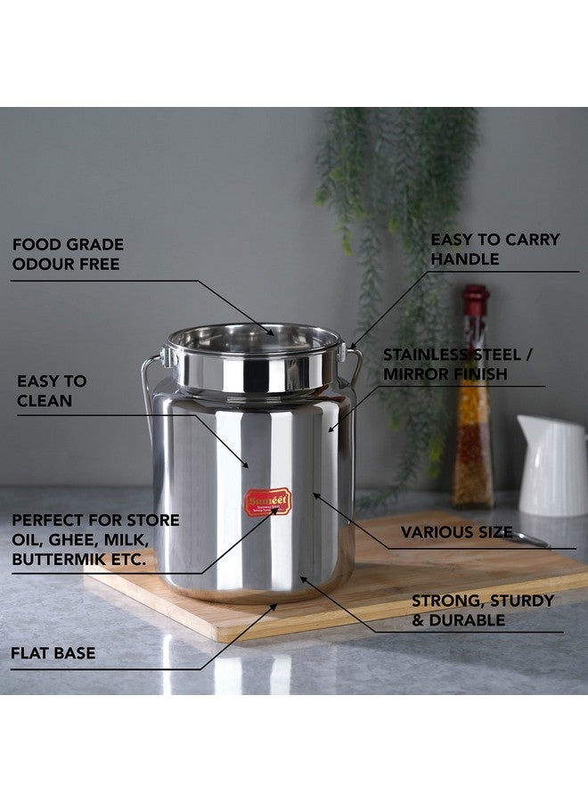 Sumeet Stainless Steel Akhand - Jointless Milk Can/Oil Can/Milk Barni/Oil Pot with Lid, 2000ML capacity, 13Cm Dia, Silver - Image 2
