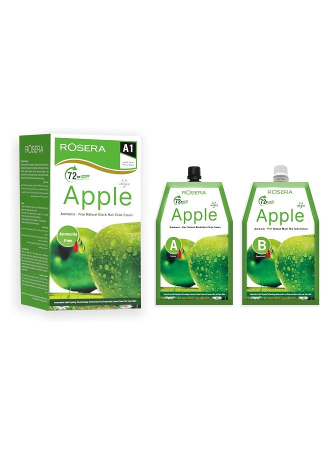Rosera Natural Black Ammonia-Free Apple Hair Colour Cream (500ml Cream + 500ml Developer) A1