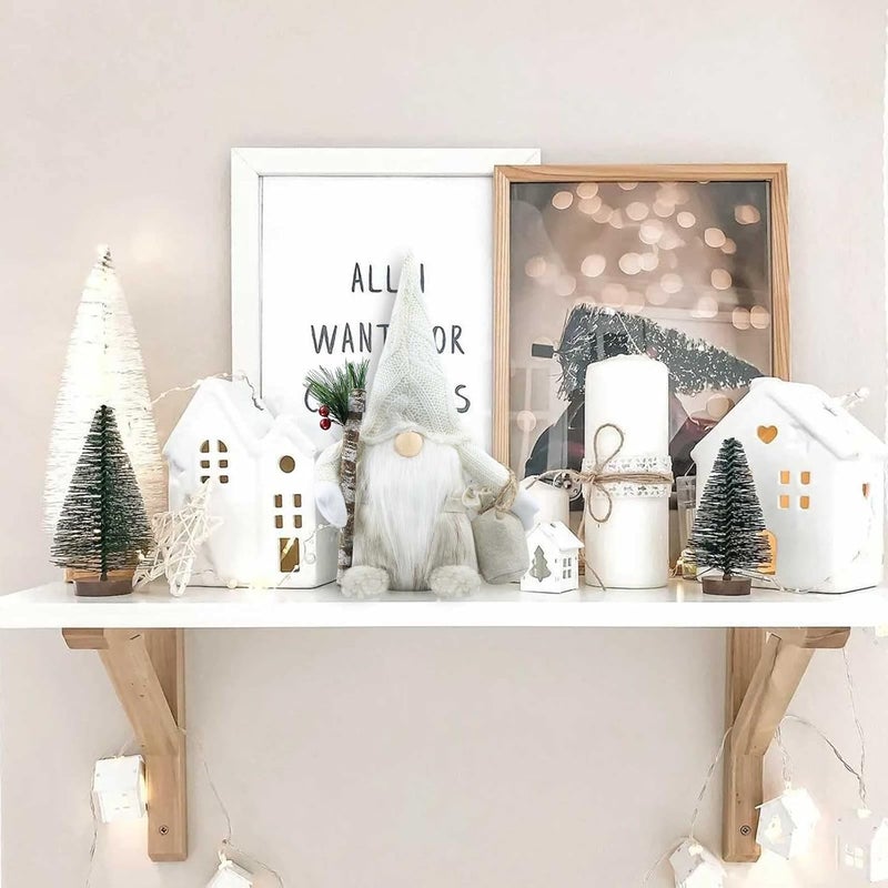 Gehydy Christmas Gnomes Decorations Handmade Scandinavian Tomte Santa with Branch and Bag Xmas Decor for Home Kitchen Farmhouse Tiered Tray - White - Image 5