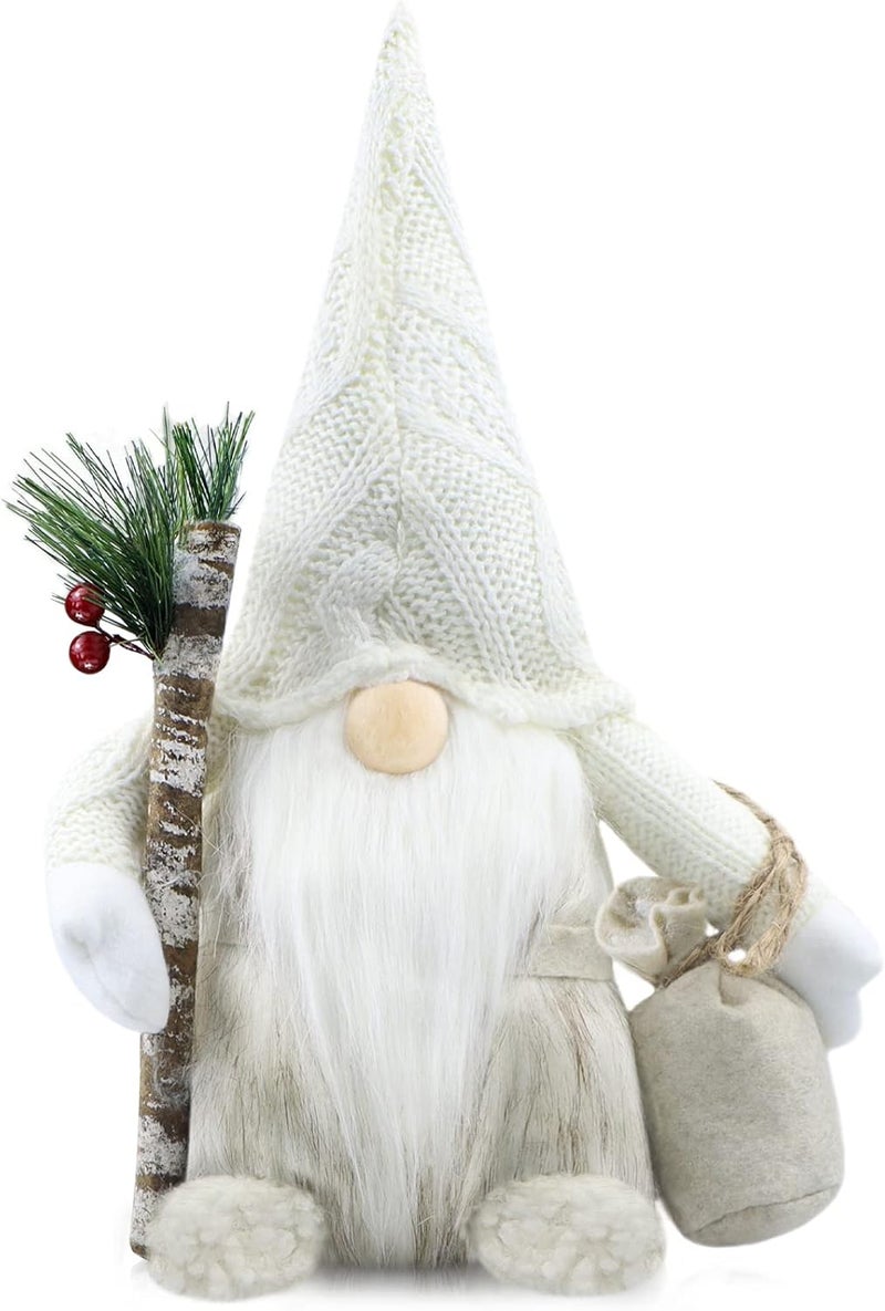 Gehydy Christmas Gnomes Decorations Handmade Scandinavian Tomte Santa with Branch and Bag Xmas Decor for Home Kitchen Farmhouse Tiered Tray - White - Image 1