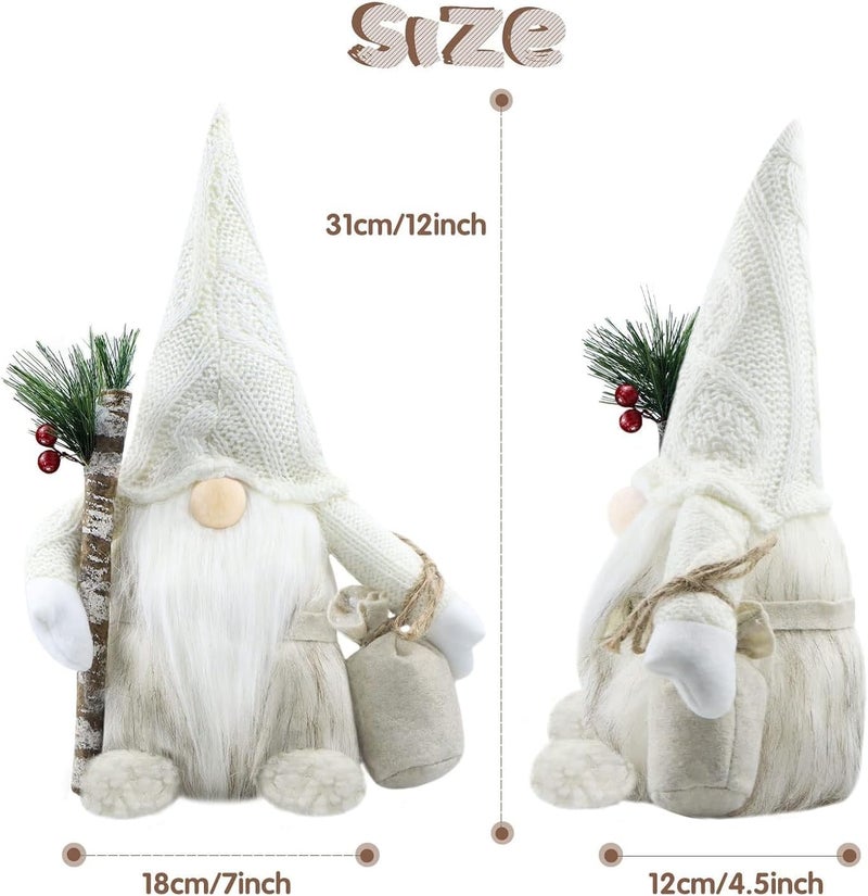 Gehydy Christmas Gnomes Decorations Handmade Scandinavian Tomte Santa with Branch and Bag Xmas Decor for Home Kitchen Farmhouse Tiered Tray - White - Image 2
