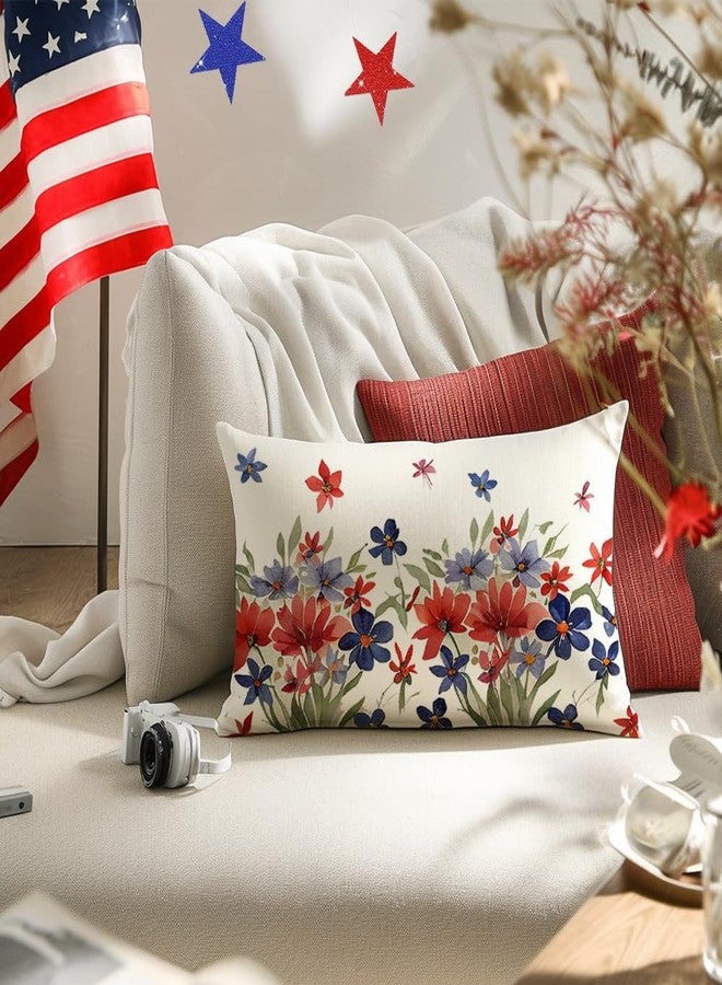 RABUSOFA 4th of July Decorations Pillows Decorative Throw Pillows 12x20,Floral Fourth of July Throw Pillow Covers,Patriotic Pillows Memorial Day Decor Independence Day for Outdoor Couch - Image 4