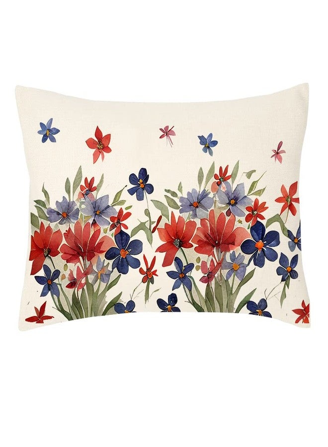 RABUSOFA 4th of July Decorations Pillows Decorative Throw Pillows 12x20,Floral Fourth of July Throw Pillow Covers,Patriotic Pillows Memorial Day Decor Independence Day for Outdoor Couch - Image 1
