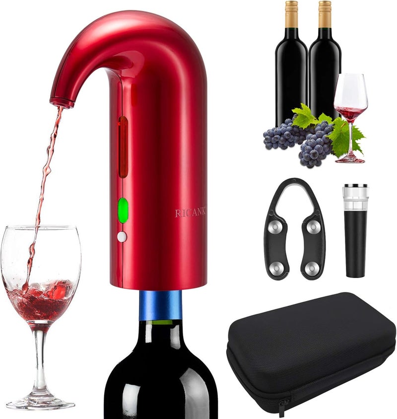 RICANK Electric Wine Aerator - One-Touch Wine Decanter and Wine Dispenser - Wine Dispensers for Wine Bottles - Portable Wine Aerator Pourer Spout- Automatic Rechargeable Wine Aerator Pourer Red - Image 1